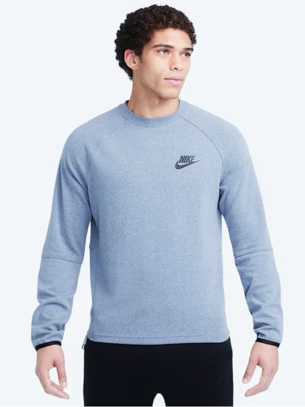 Nike Men's Blue Crewneck Fleece Sweatshirt Logo Zip Pocket XL